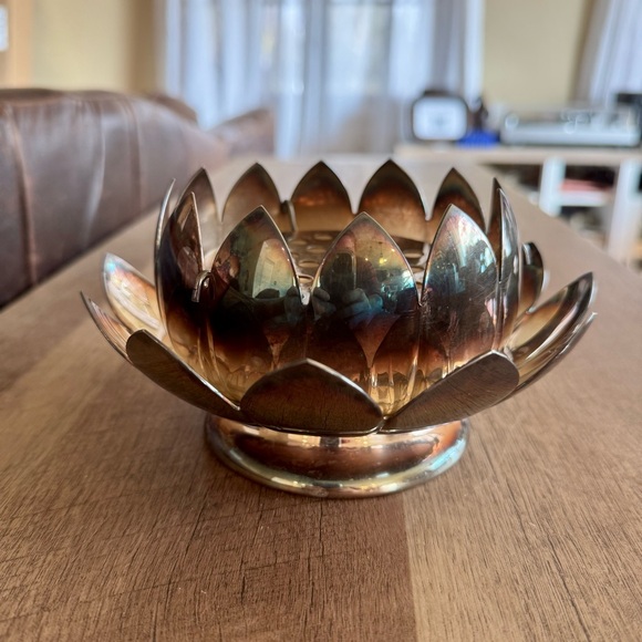 Vintage Reed & Barton silver-plated lotus flower frog Tarnished 3 Piece Set - Picture 3 of 12